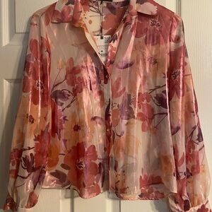 Floral Sexy Sheer Button-Up Blouse by Zara